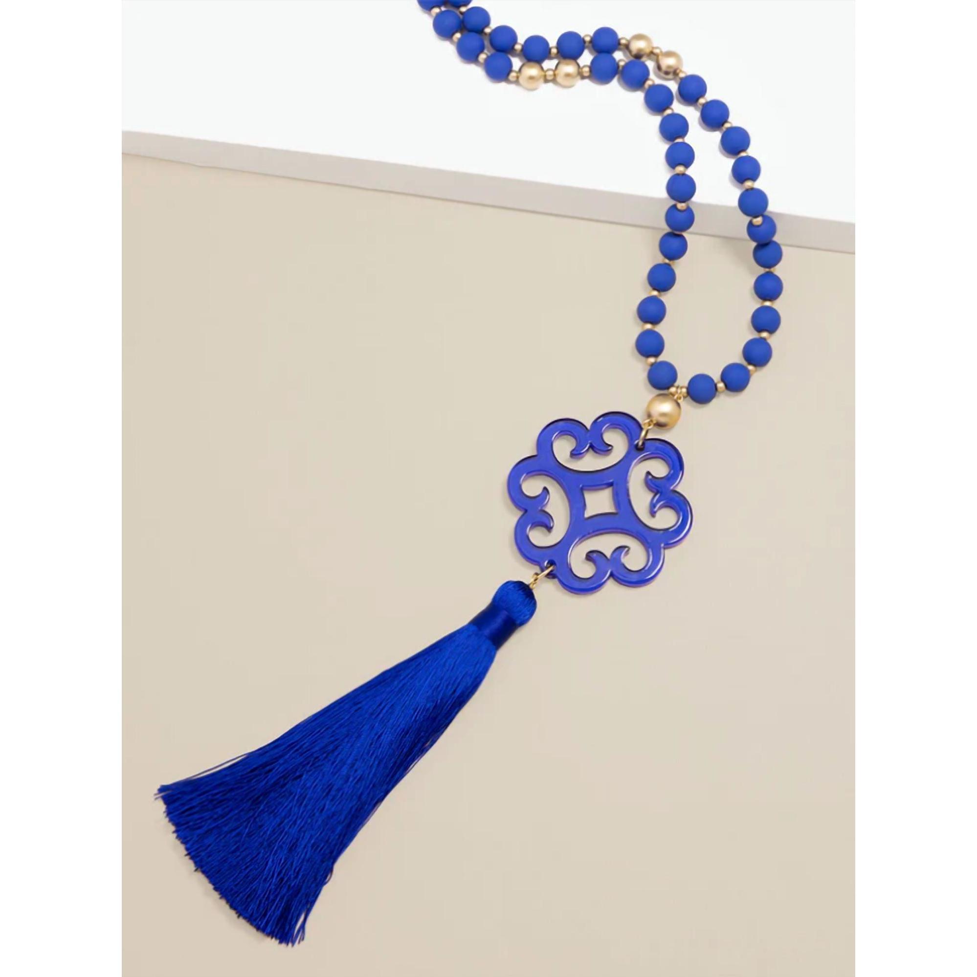 New Zenzii Pendant Tassel Necklace In Cobalt